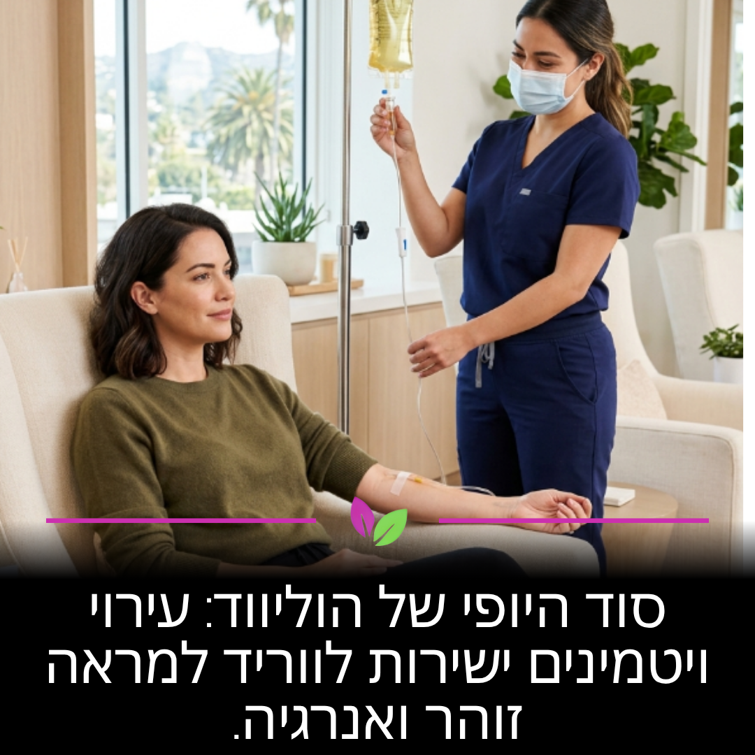 עירוי ויטמינים ישירות למחזור הדם עוקף את מערכת העיכול ומבטיח ספיגה של 100%. זהו הטיפול המועדף על סלבס למראה עור זוהר והעלאת רמת האנרגיה באופן מיידי. הדרך שלכם לקבל בוסט של חיוניות כשהגוף מרגיש מרוקן.